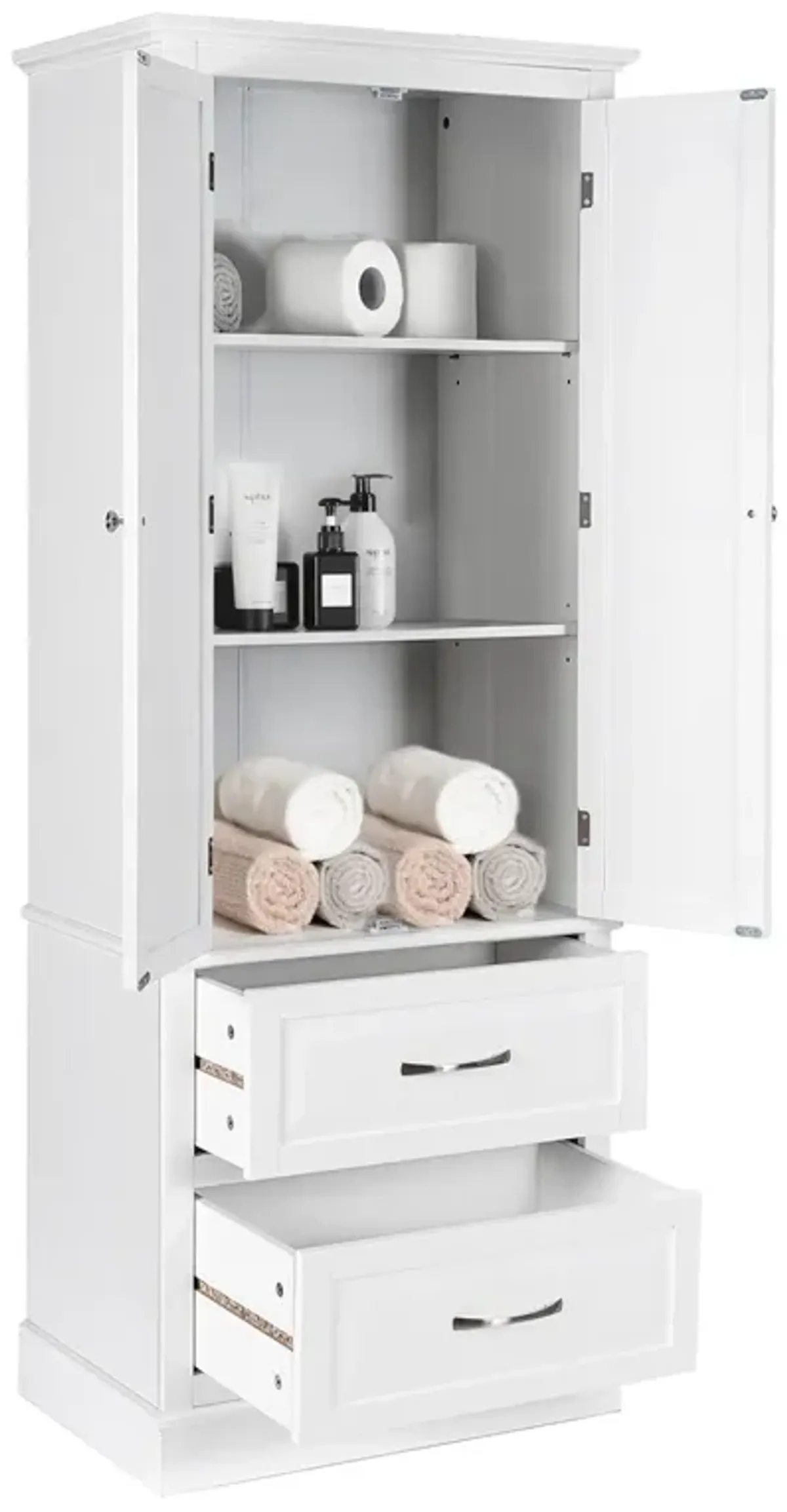 62 Inch Freestanding Bathroom Cabinet with Adjustable Shelves and 2 Drawers