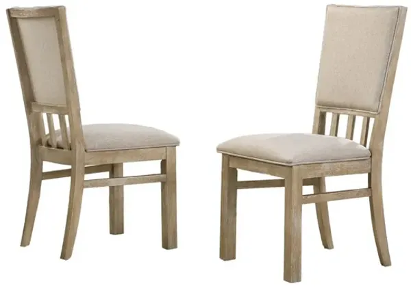 22 Inch Wood Dining Chairs Set of 2, Beige Cushioning, Slatted Low Back - Benzara