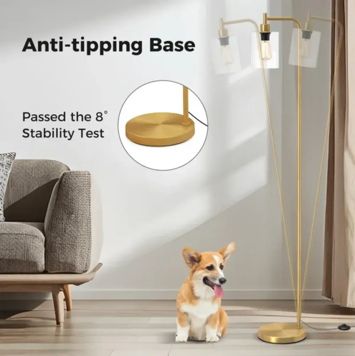 Hivvago Modern Floor Lamp with Hanging Glass Lampshade and Foot Switch