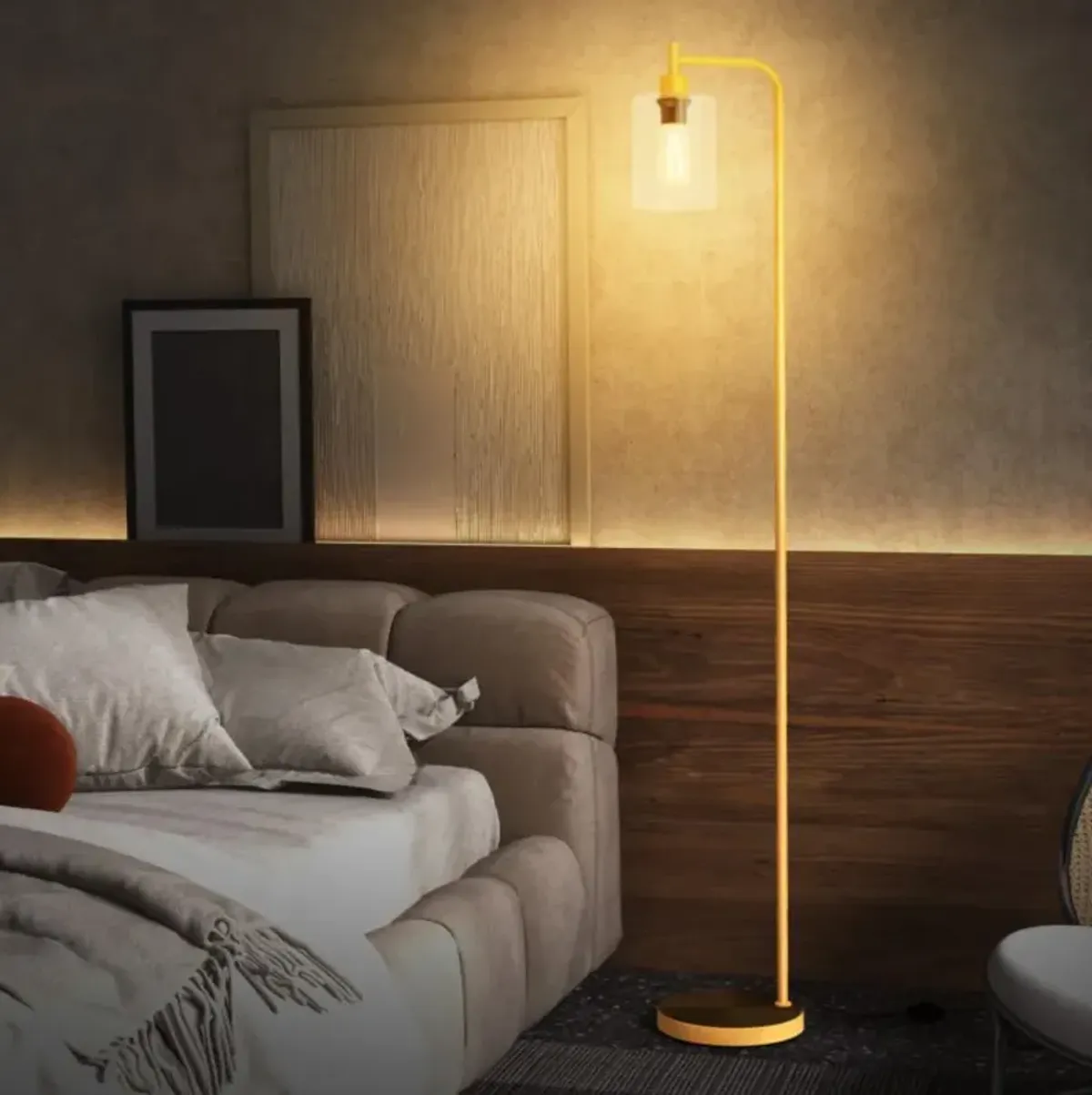 Hivvago Modern Floor Lamp with Hanging Glass Lampshade and Foot Switch