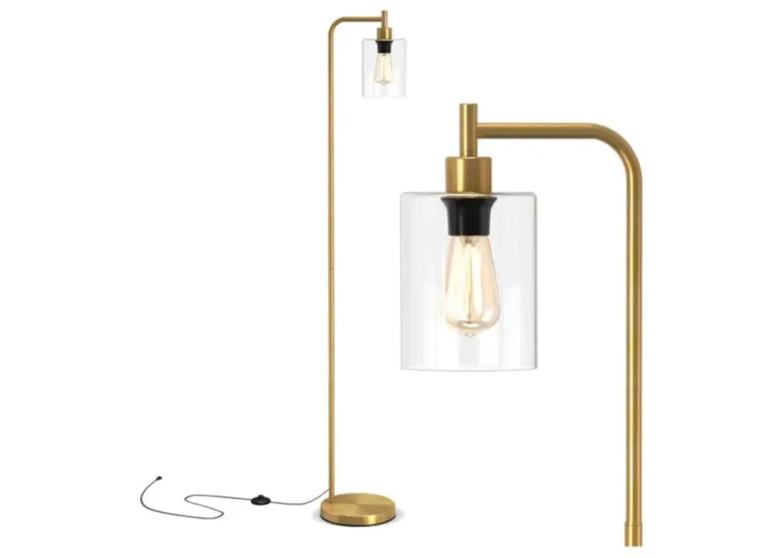 Hivvago Modern Floor Lamp with Hanging Glass Lampshade and Foot Switch