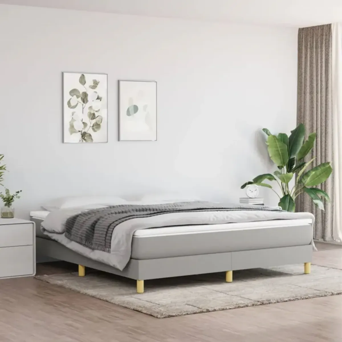 vidaXL California King Size Box Spring Bed Frame in Light Gray - Sturdy Fabric, Plywood and Engineered Wood Construction, Ideal for Modern Bedroom Interiors