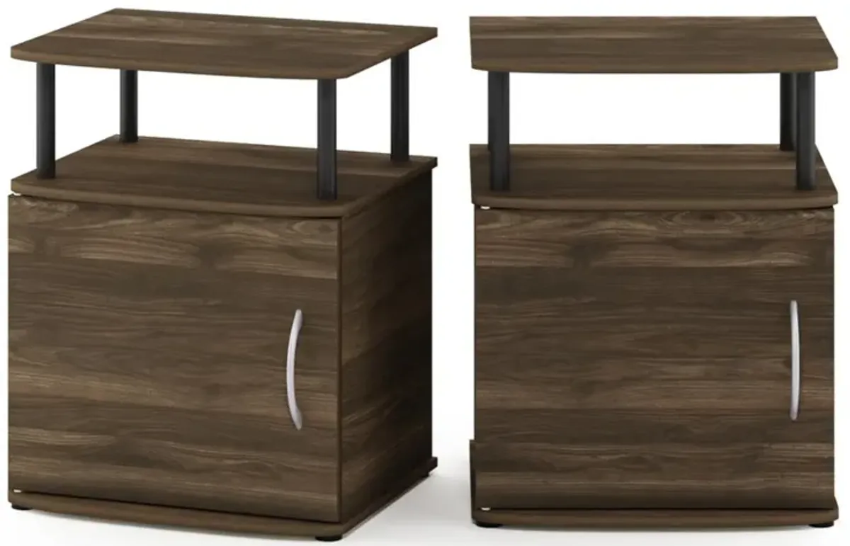 Furinno JAYA End Side Sofa Table/Nightstand with Door, 2-Pack, PVC Tubes, Columbia Walnut/Black