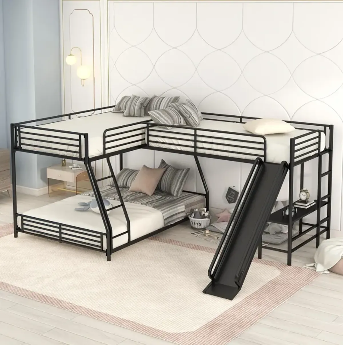 Merax L-Shaped Twin over Full Bunk Bed with Slide