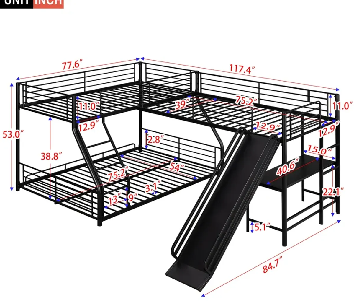 Merax L-Shaped Twin over Full Bunk Bed with Slide