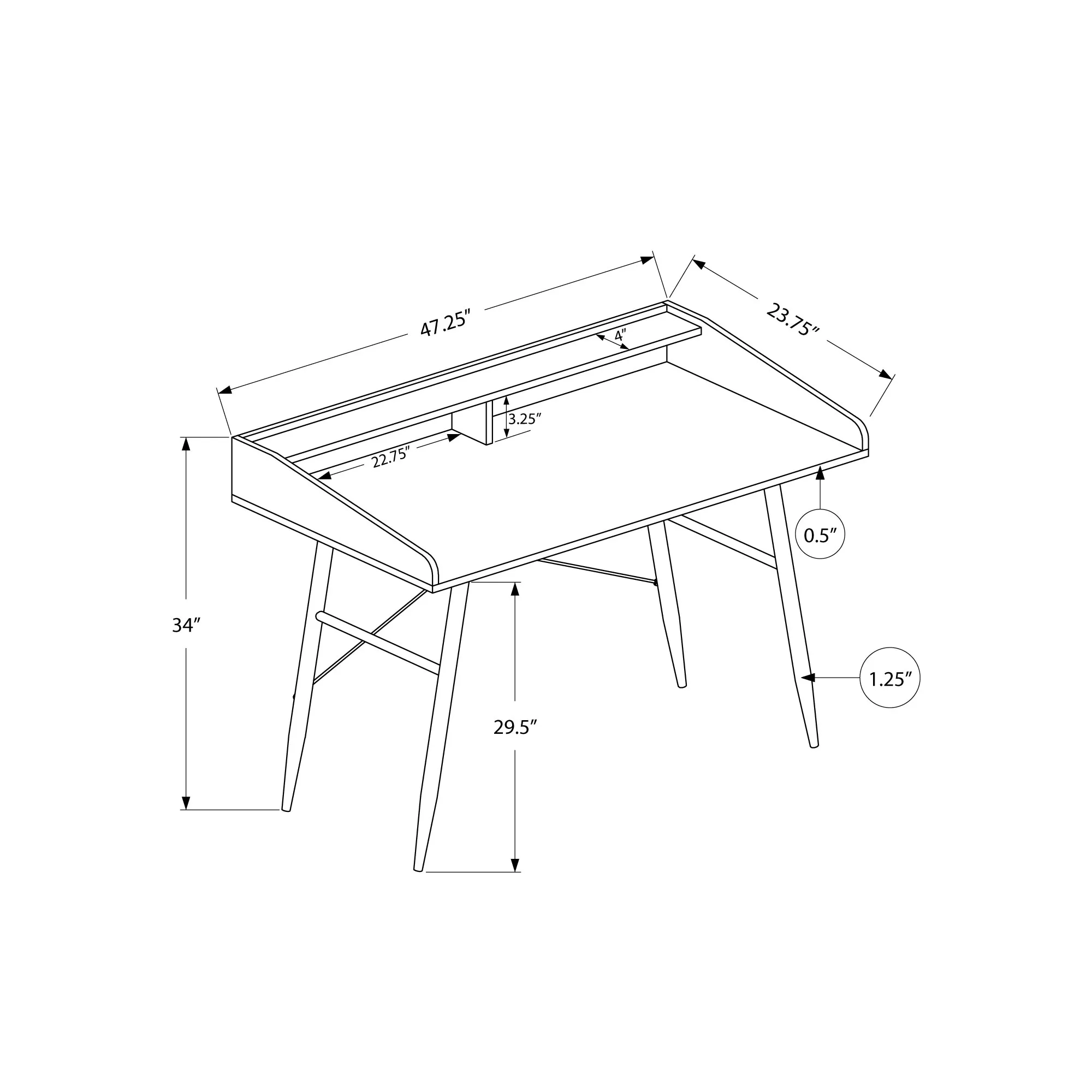 Monarch Specialties I 7537 Computer Desk, Home Office, Laptop, Storage Shelves, 48"L, Work, Metal, Laminate, Black, Contemporary, Modern