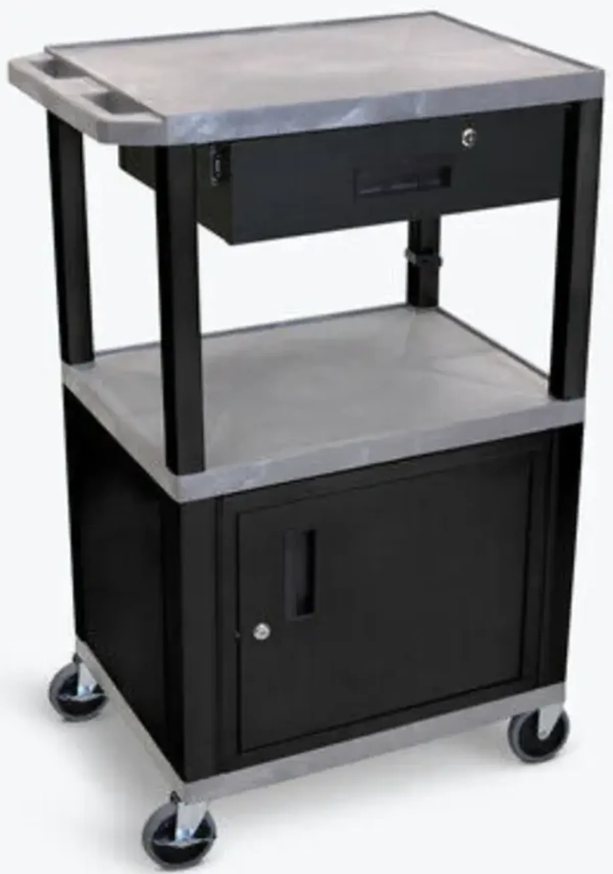 H. Wilson Gray Tuffy 3 Shelf 42" AV Cart W/ Cabinet