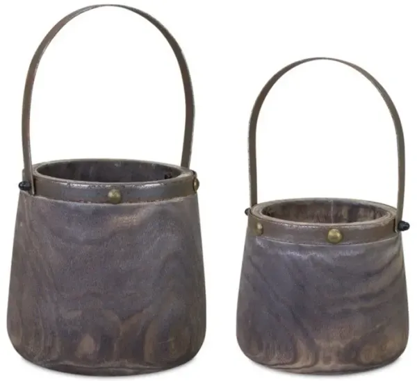 Natural Wooden Pail Planter for Rustic Garden Décor and Outdoor Styling