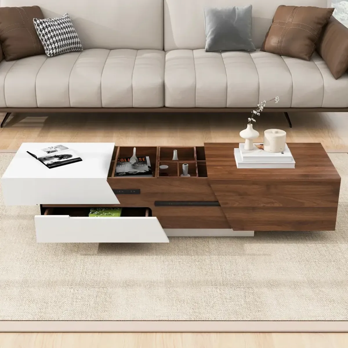 Merax Modern Extendable Sliding Top Coffee Table with Storage