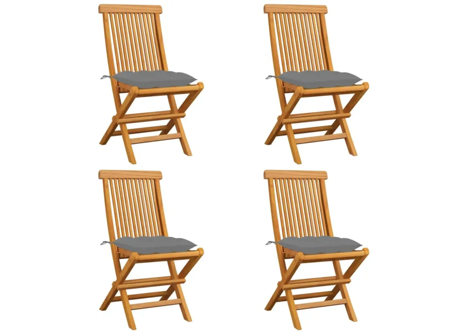 vidaXL Garden Chairs with Gray Cushions 4 pcs Solid Teak Wood