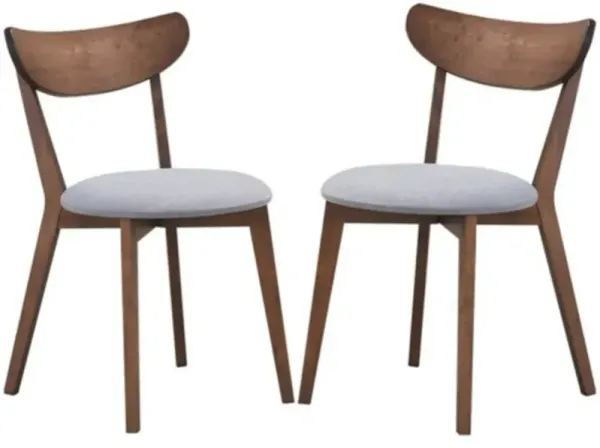 Set of 2 Mid-Century Modern Curved Back Wood Dining Chair Upholstered Seat