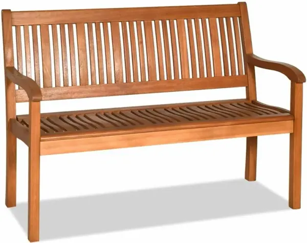 Two Person Solid Wood Garden Bench with Curved Backrest and Wide Armrest
