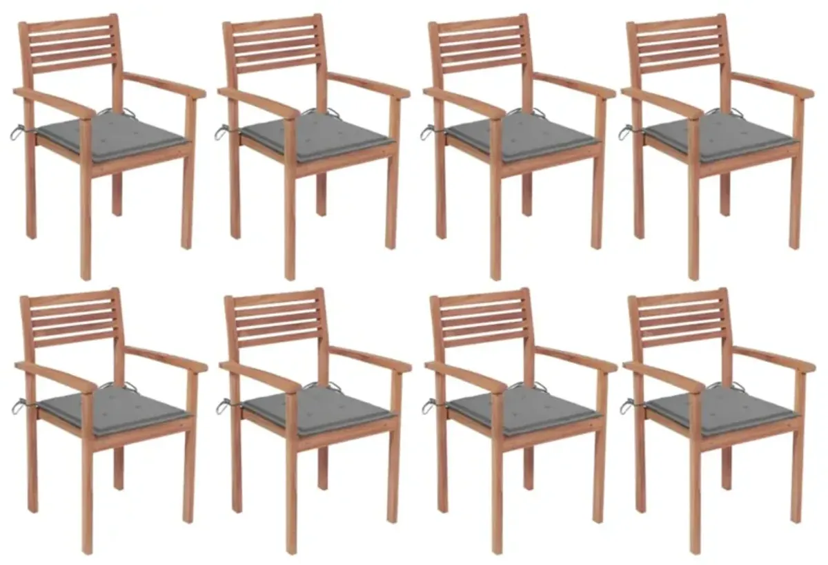 vidaXL Stackable Garden Chairs with Cushions 8 pcs Solid Teak Wood