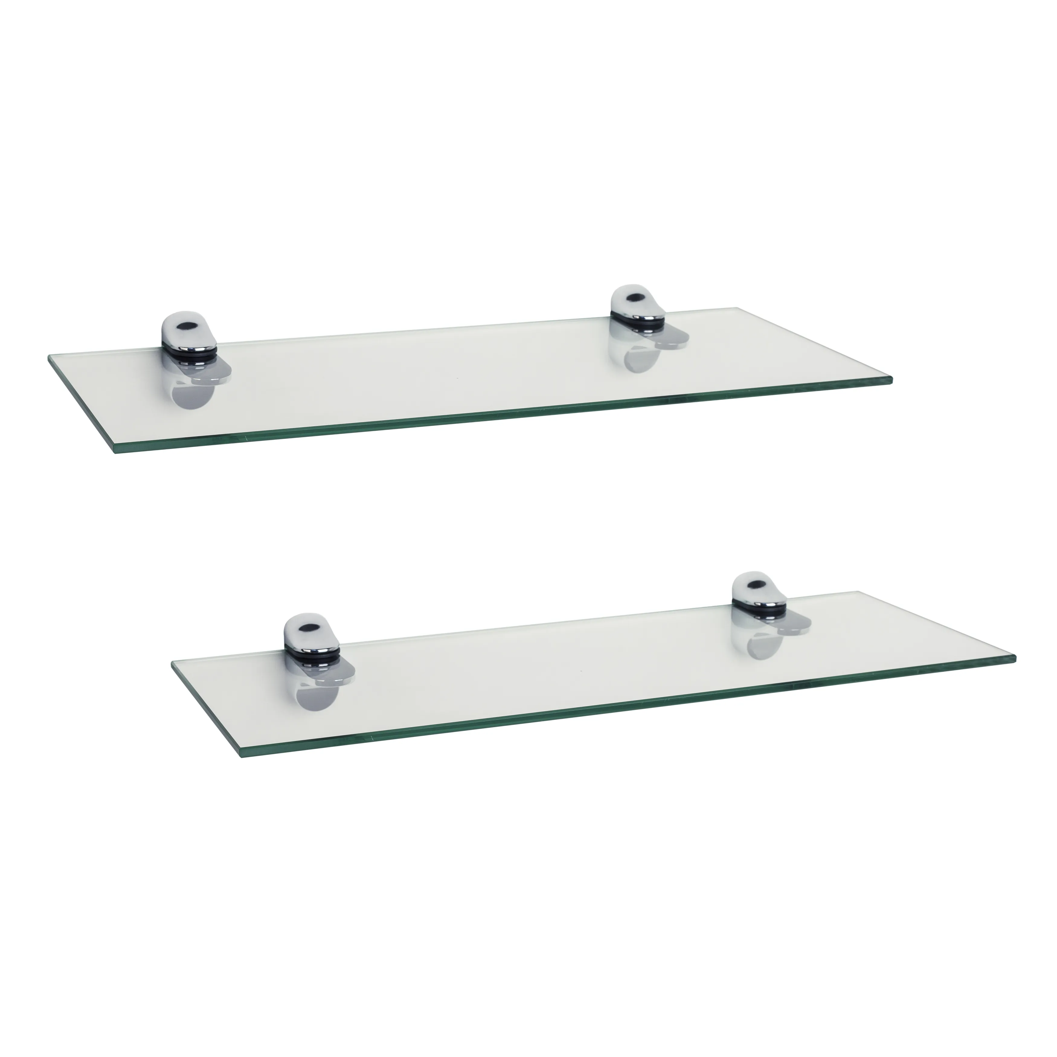 Set of 2 Glass Floating Shelves with Chrome Brackets 16 x 6"