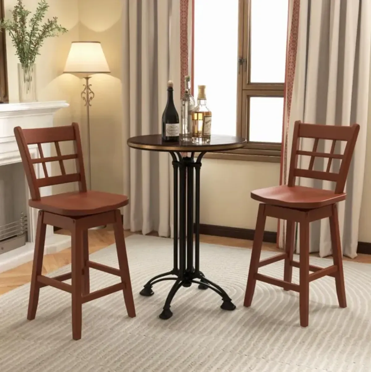 Hivvago Counter Height Barstools Set of 2 with 6-Grid Hollow Back and Seat