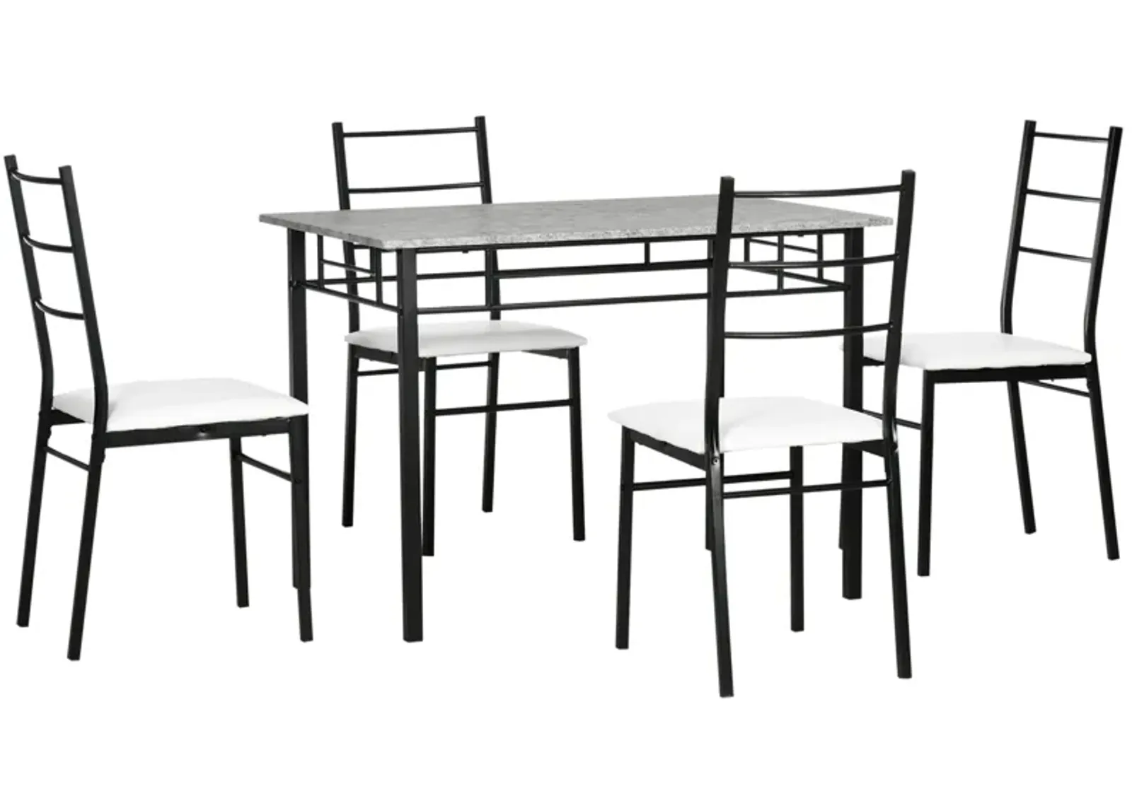 Light Gray/Black Dining: 4-Person Set with Faux Marble Table