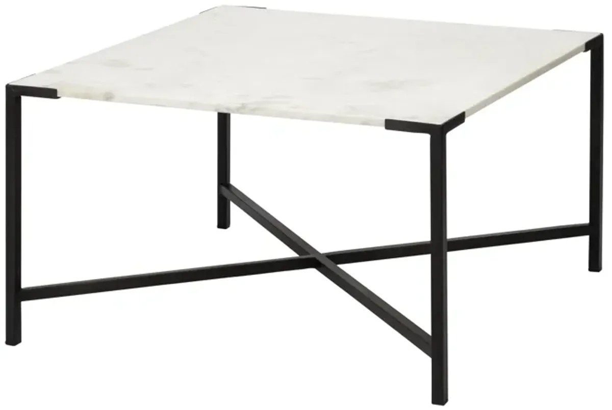 Square White Marble Top Andd Black Metal Base Coffee Table