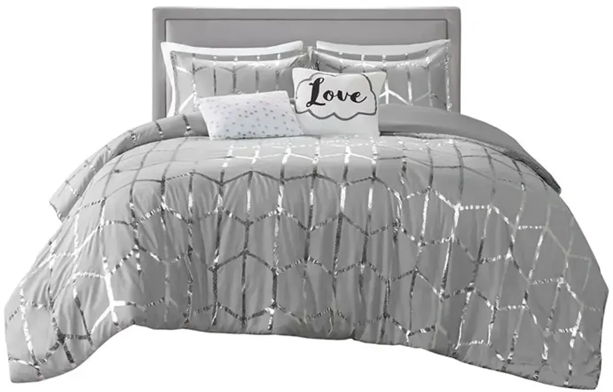 Gracie Mills Isabelle 5-Piece Metallic Geometric Comforter Set