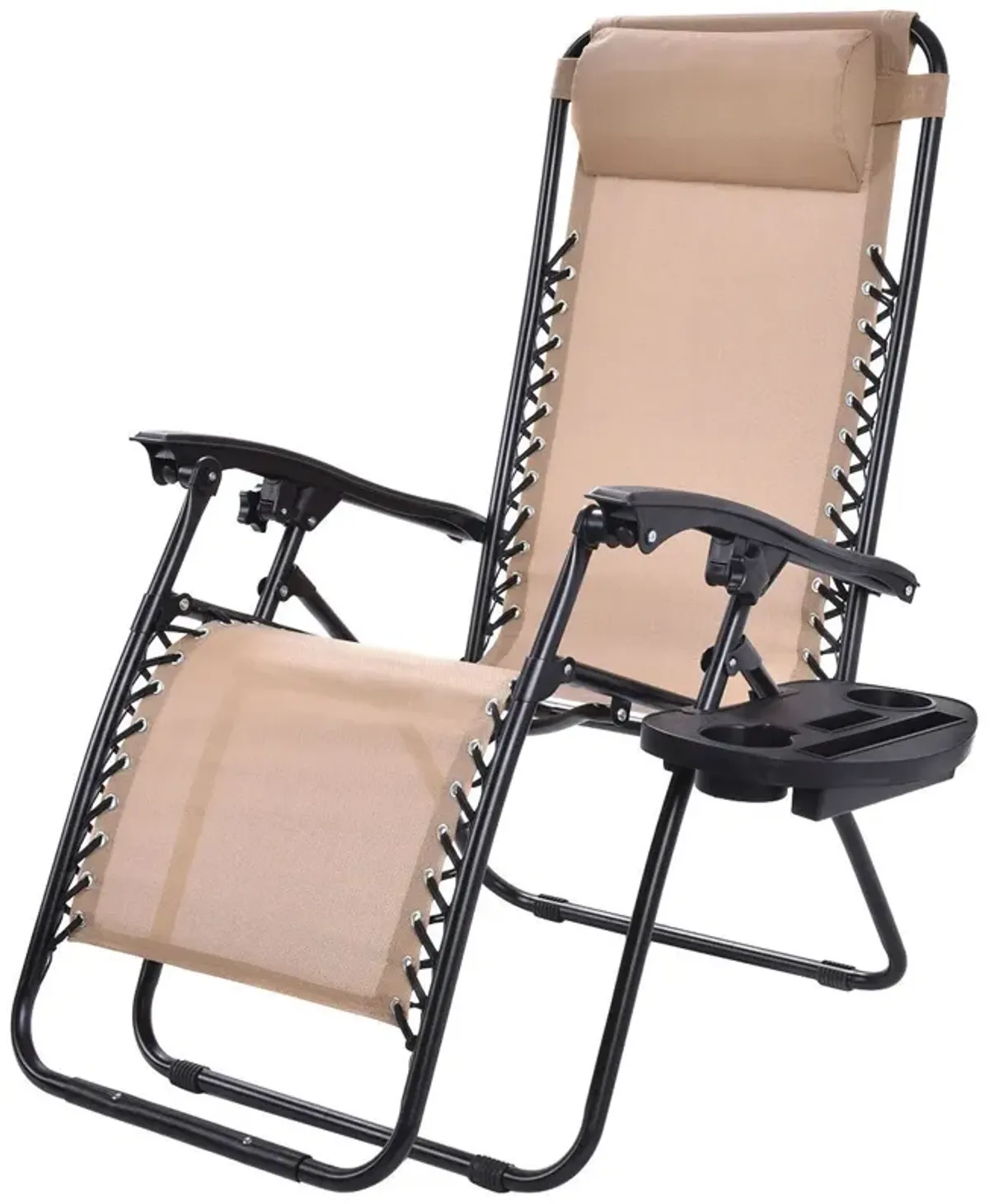 Hivvago Set of 2 Beige Folding Outdoor Zero Gravity Lounge Chair Recliner