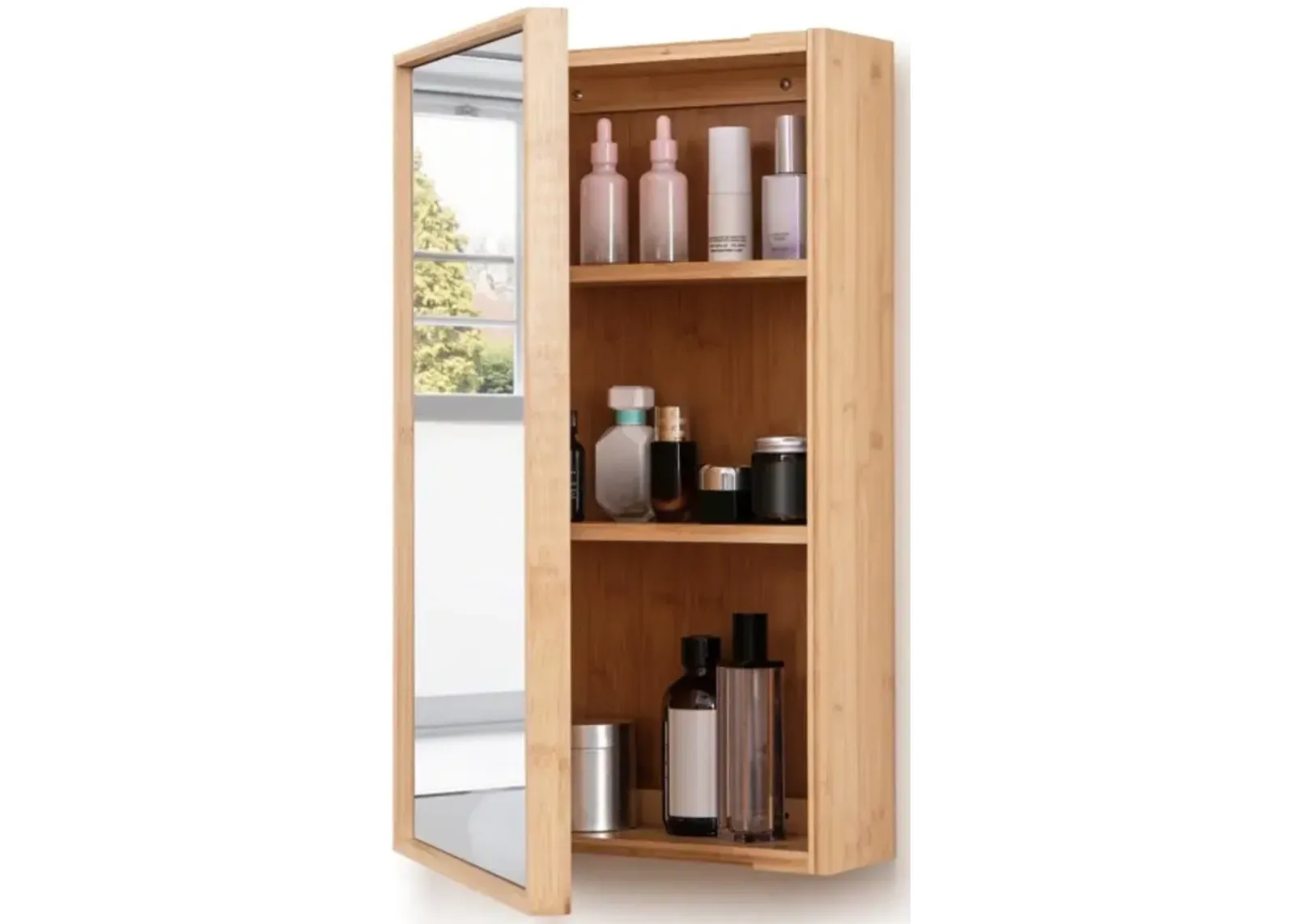 Hivvago Bamboo Bathroom Wall Cabinet with Mirror with 2 Adjustable Shelves