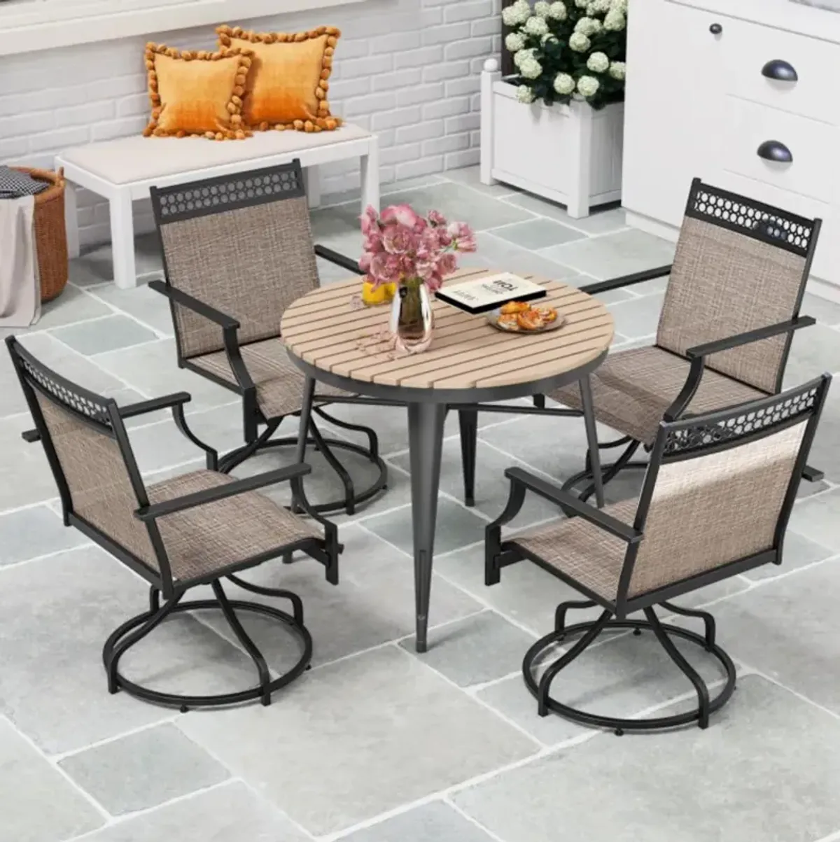 Hivvago Patio Swivel Dining Chairs Set of 2 with Heavy-duty Metal Frame and Armrests