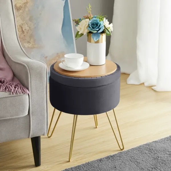 Round Velvet Storage Ottoman
