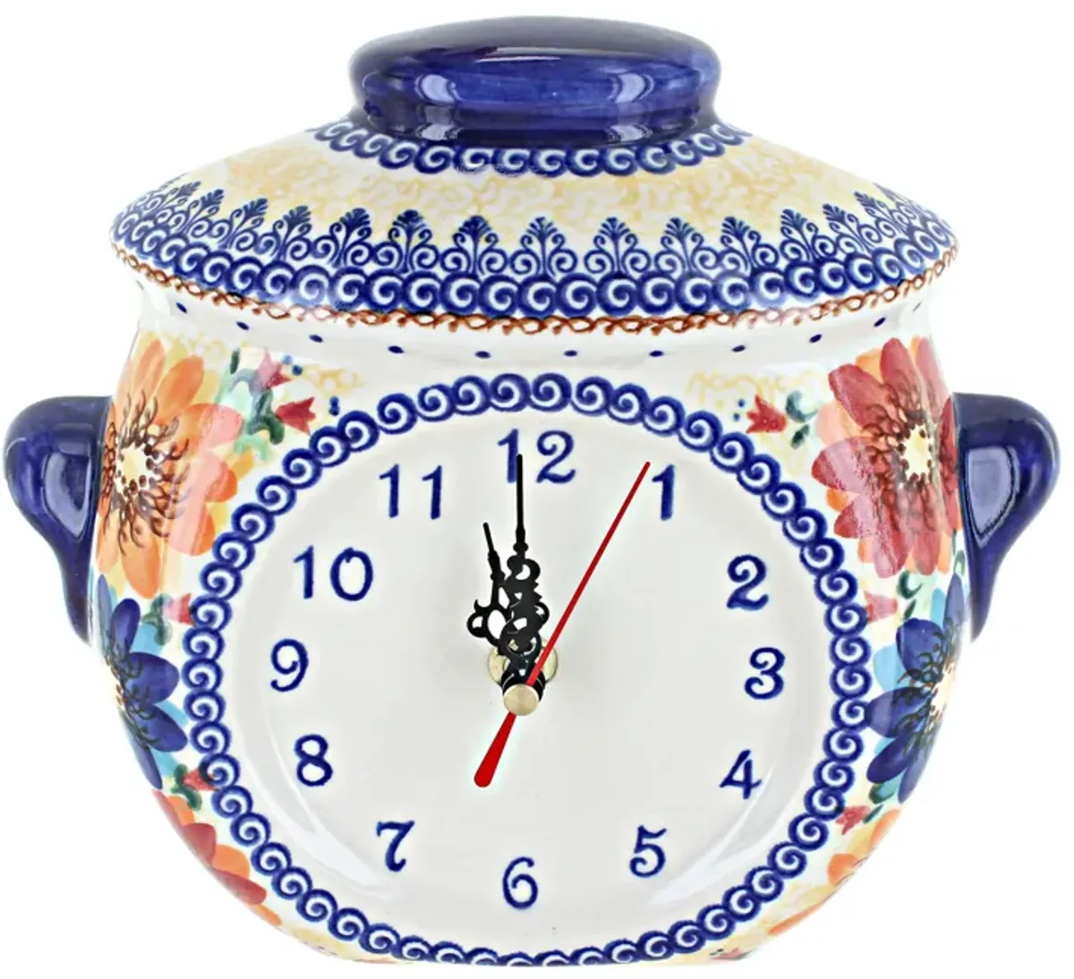 Blue Rose Polish Pottery Autumn Burst Wall Clock