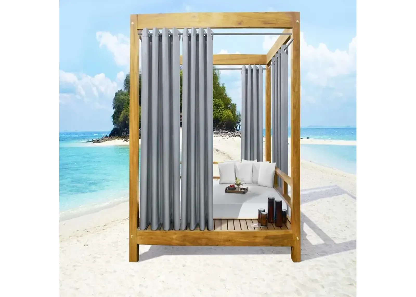 Commonwealth Seascapes Light Filtering Provide Privacy and Shade Grommet Outdoor Panel Pair Each 50" x 96" Alloy