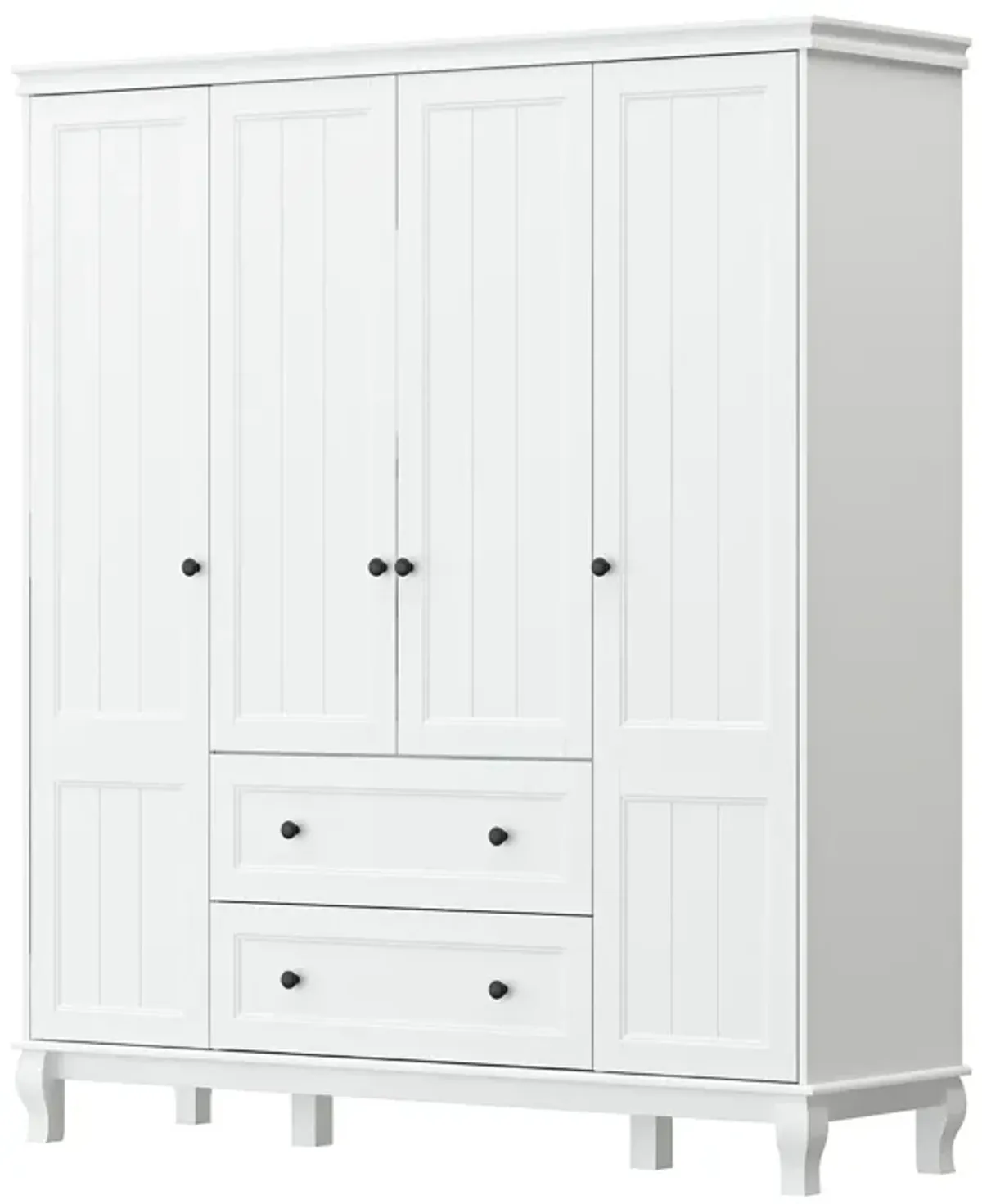 FUFU&GAGA Contemporary 4-Door Wardrobe Closet with Hanging Rod, 2 Drawers, and 4 Storage Compartments, (63" W x 18.9" D x 71.3" H), White