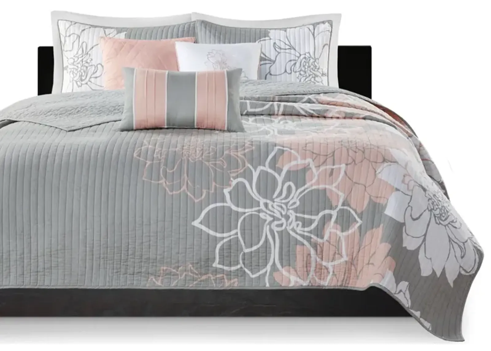 Gracie Mills Glenda 6-Piece Reversible Cotton Printed Quilt Set with Throw Pillows