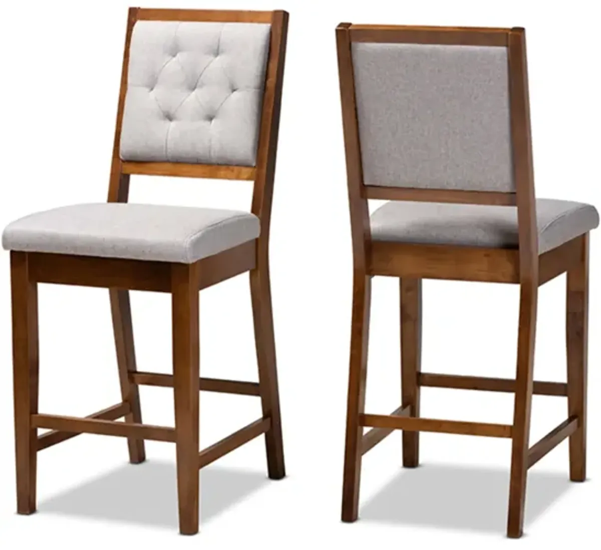 Baxton Studio Gideon Modern and Contemporary Grey Fabric Upholstered and Walnut Brown Finished Wood 2-Piece Counter Stool Set