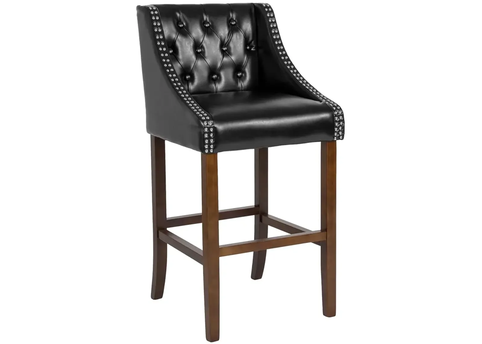 Flash Furniture Carmel Series 30" High Transitional Tufted Walnut Barstool with Accent Nail Trim in Black LeatherSoft