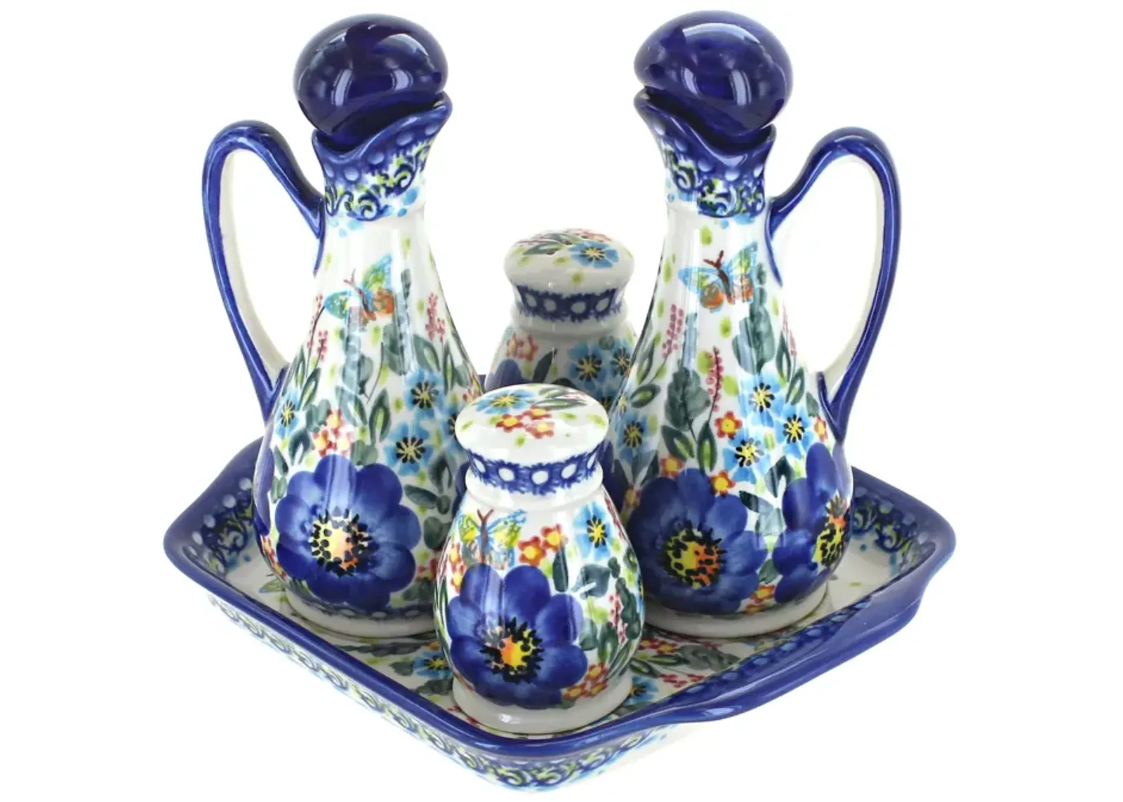 Blue Rose Polish Pottery Garden of Blue Table Accessory Set