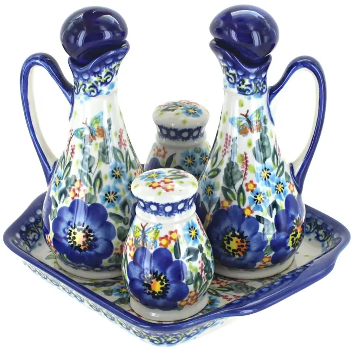 Blue Rose Polish Pottery Garden of Blue Table Accessory Set