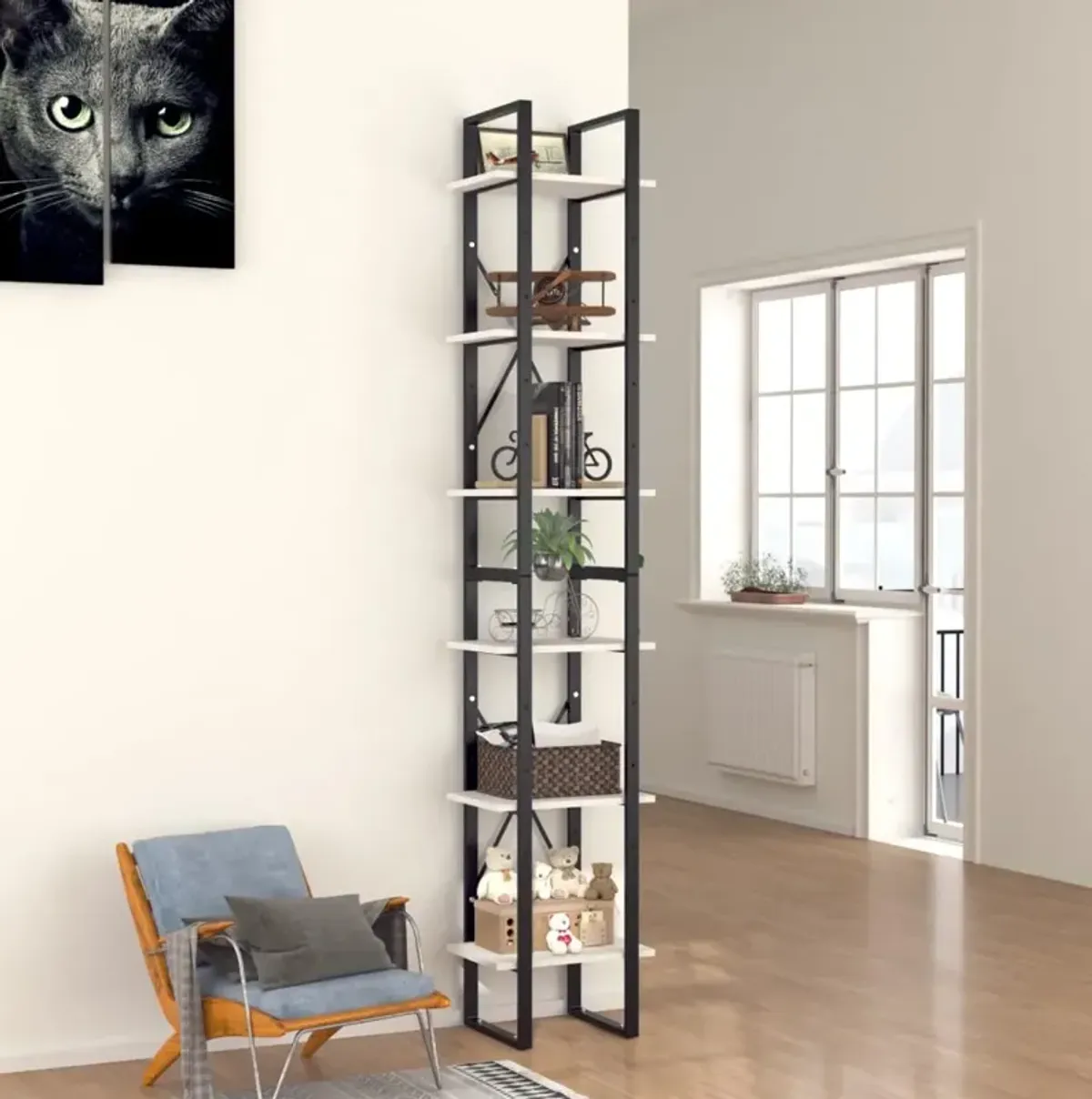 vidaXL 6-Tier Book Cabinet White 15.7x11.8x82.7 Engineered Wood