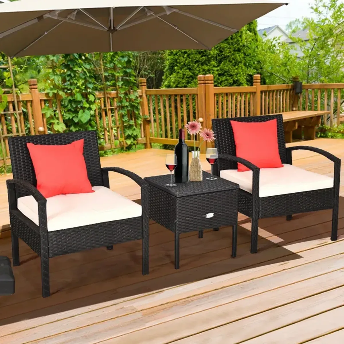 3 Piece PE Rattan Wicker Sofa Set with Washable and Removable Cushion for Patio