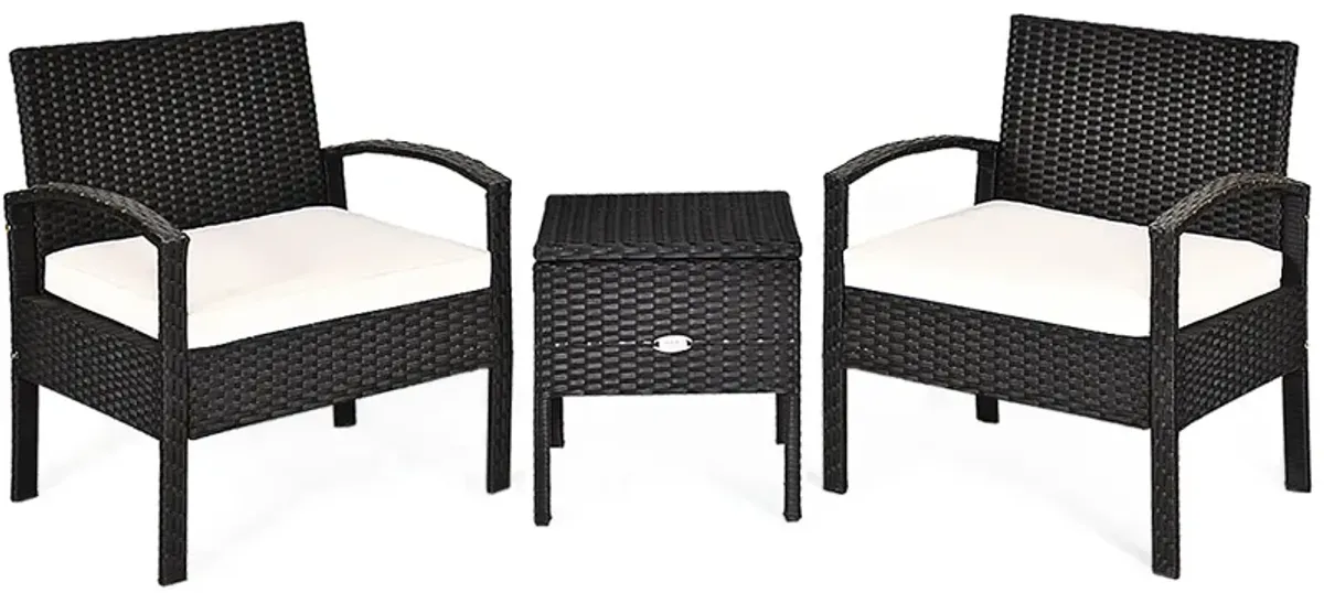 3 Piece PE Rattan Wicker Sofa Set with Washable and Removable Cushion for Patio