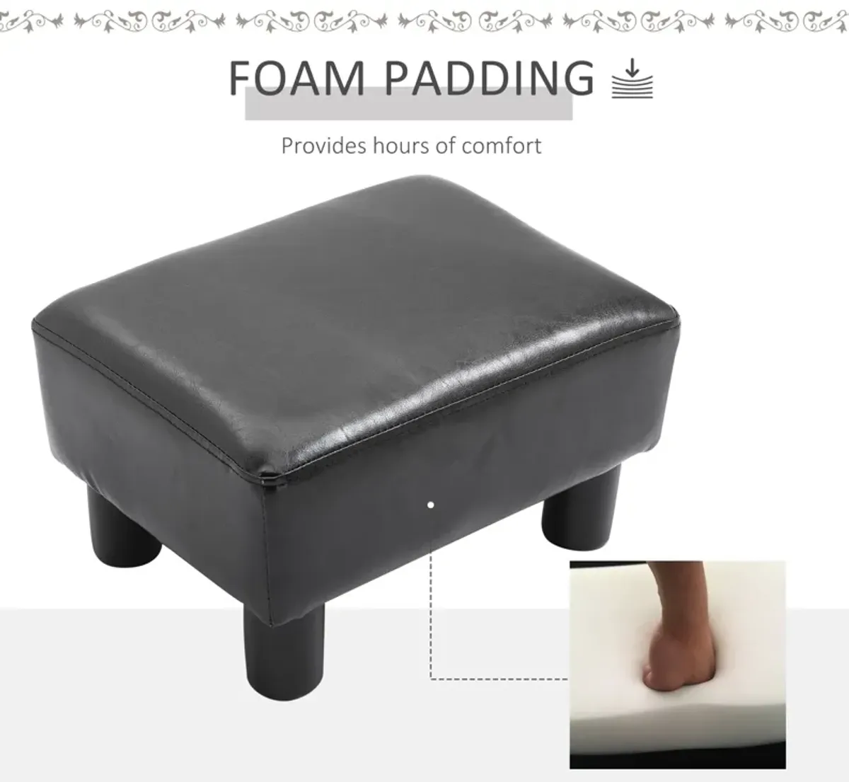 Ebony Relaxation: Padded Black Rectangular Ottoman for Living Spaces