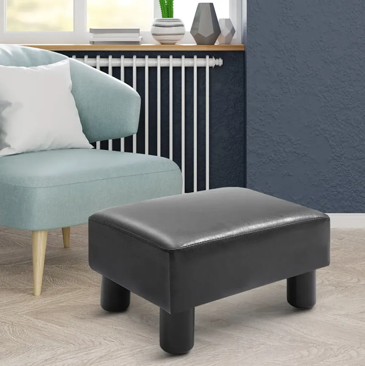 Ebony Relaxation: Padded Black Rectangular Ottoman for Living Spaces