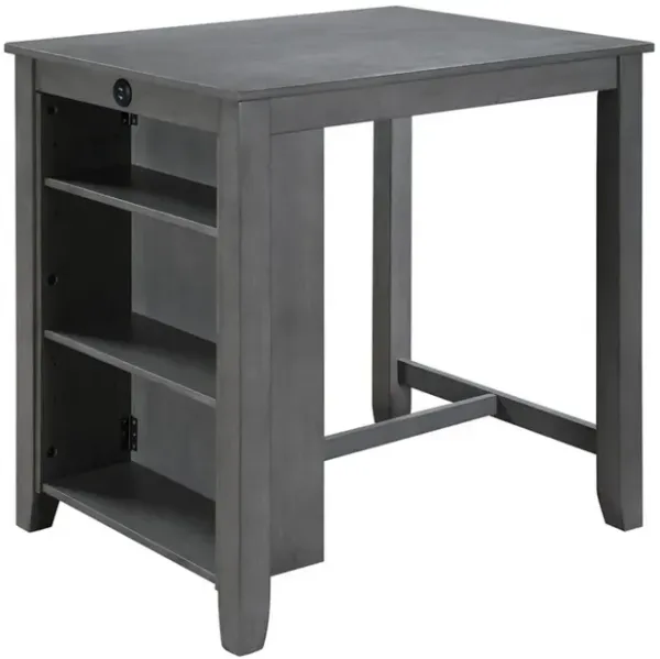 Ham 36 Inch Counter Height Small Dining Table with Shelves, USB Port, Gray - Benzara