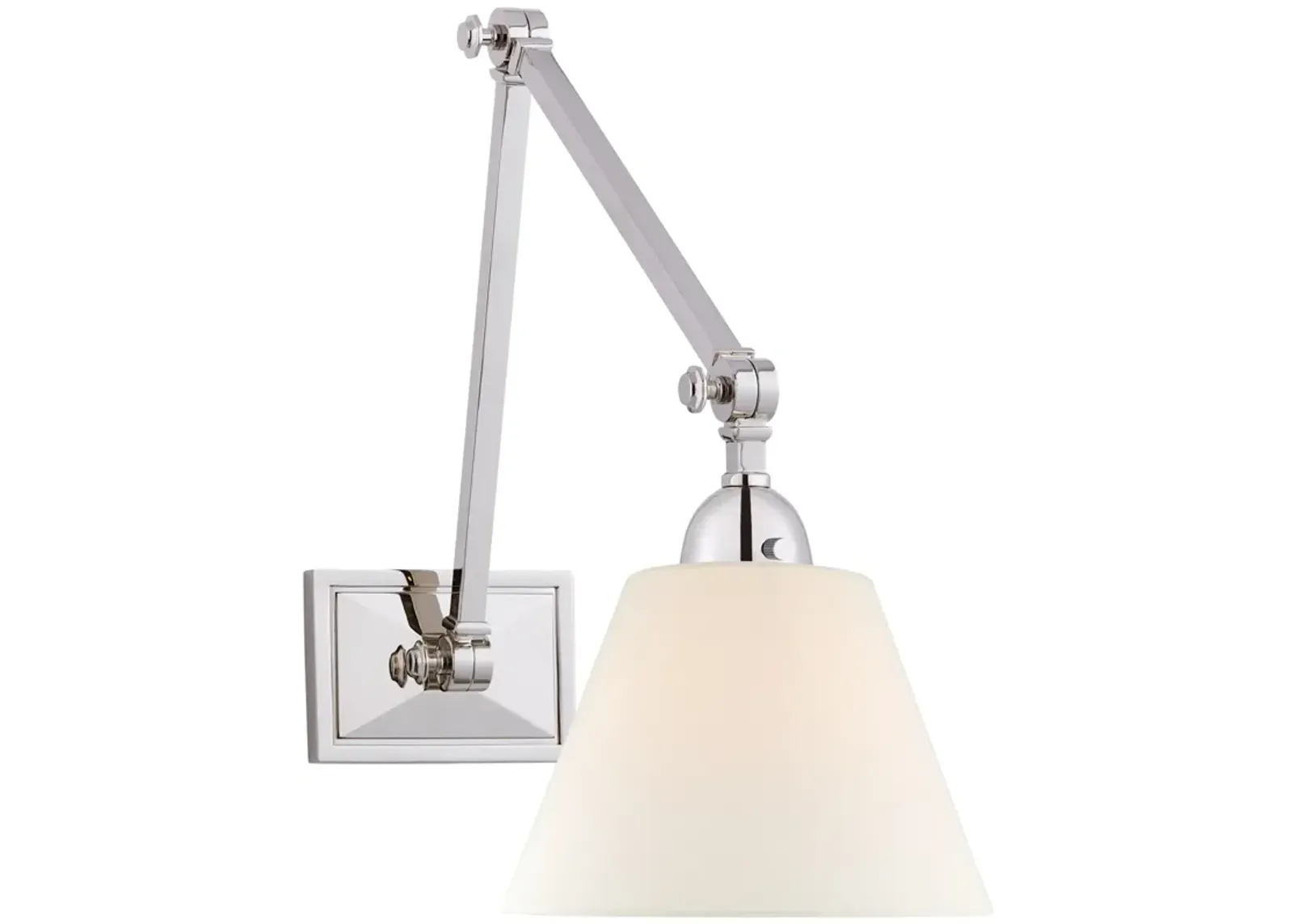 Jane Double Library Wall Light in Polished Nickel with Linen Shade