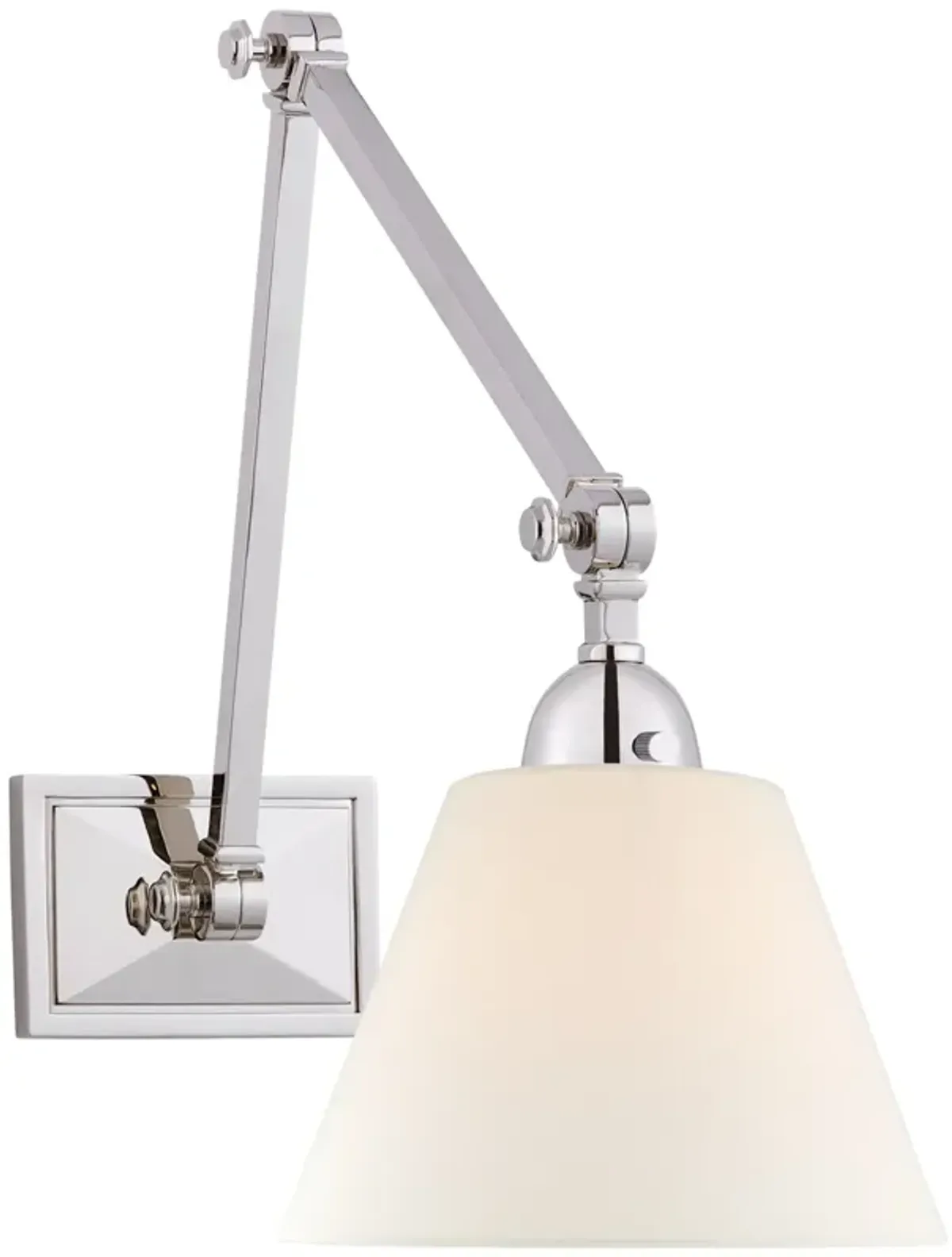 Jane Double Library Wall Light in Polished Nickel with Linen Shade