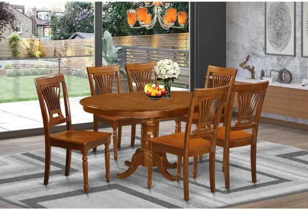 7 Pc Portland Table with 18" Leaf and 6 Wood Chairs in Saddle Brown