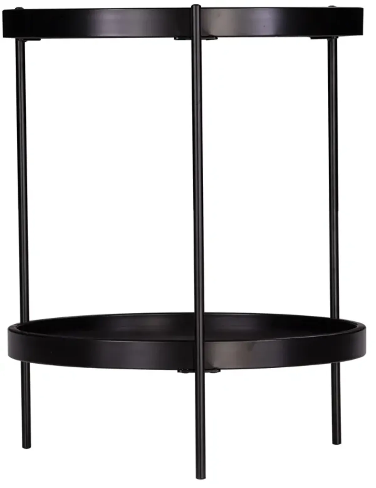 Homezia 24" Black Manufactured Wood And Iron Round End Table With Shelf