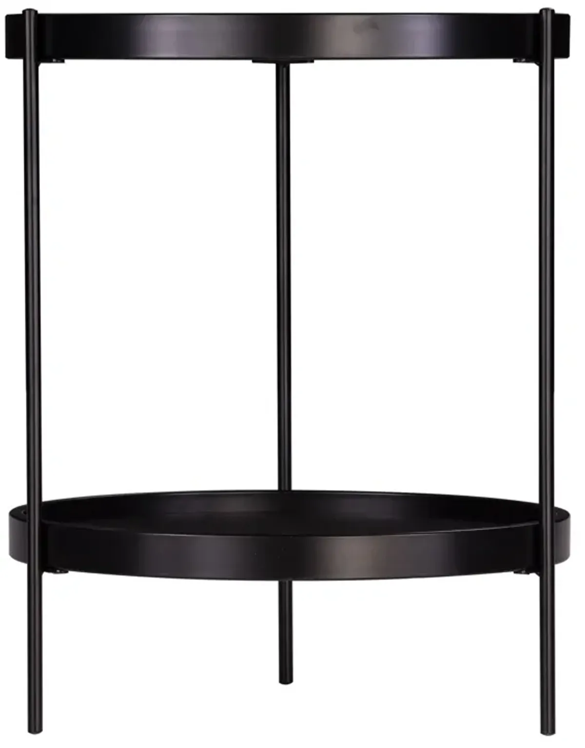 Homezia 24" Black Manufactured Wood And Iron Round End Table With Shelf