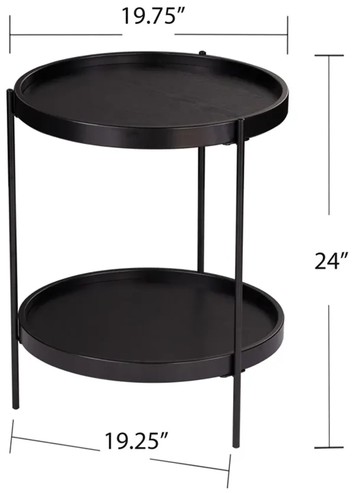 Homezia 24" Black Manufactured Wood And Iron Round End Table With Shelf