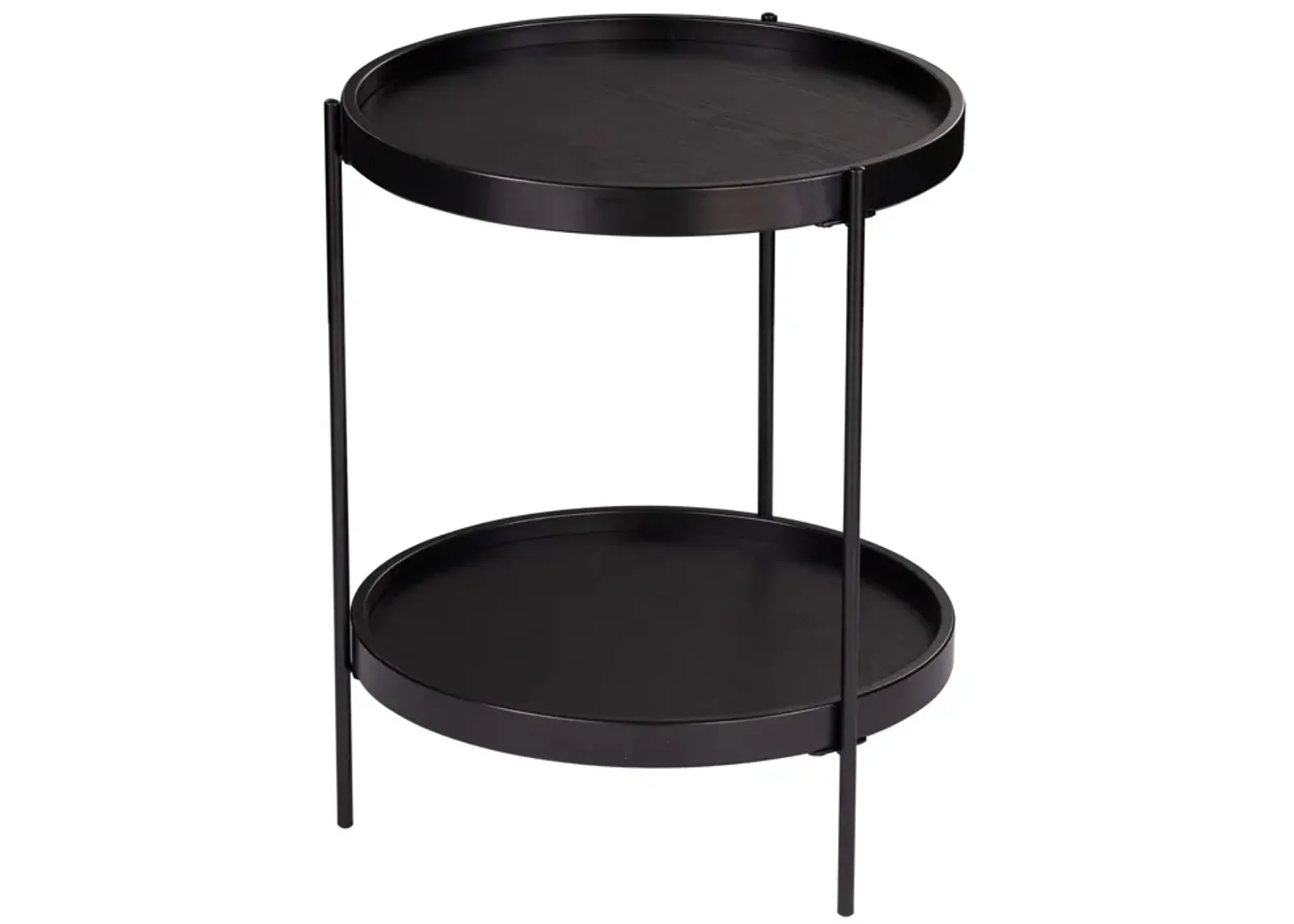 Homezia 24" Black Manufactured Wood And Iron Round End Table With Shelf