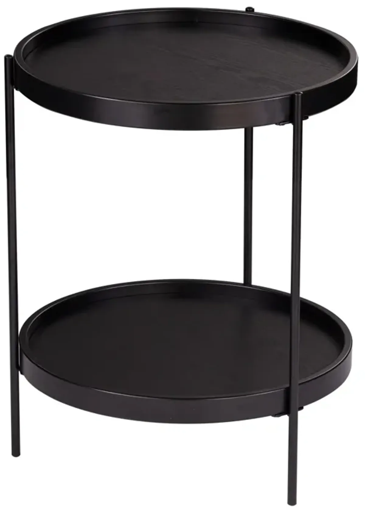 Homezia 24" Black Manufactured Wood And Iron Round End Table With Shelf