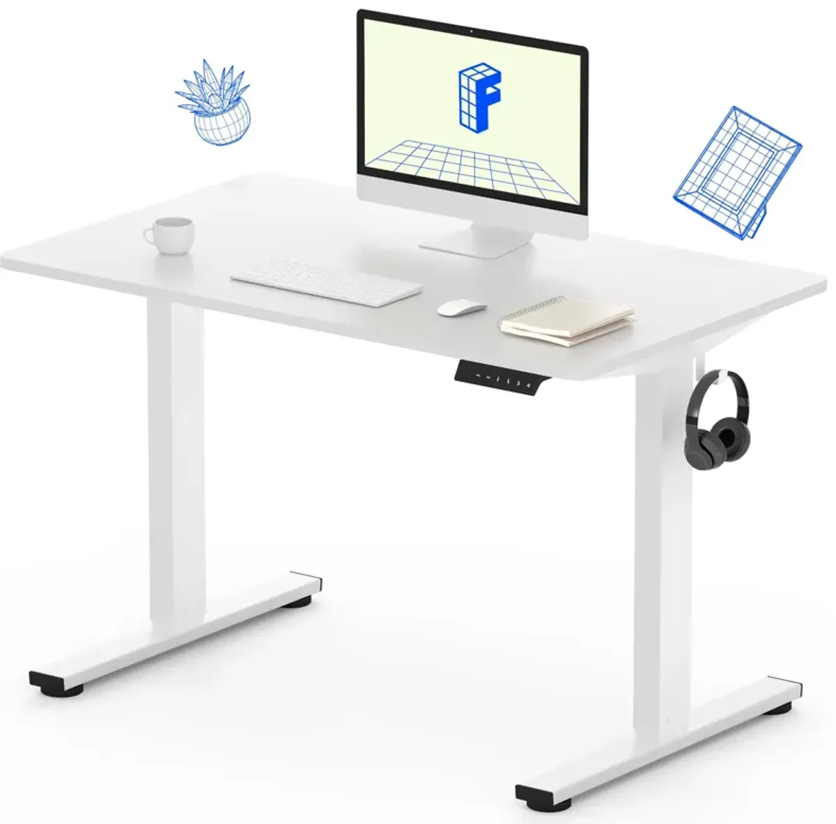FLEXISPOT Adjustable Height Desk 40 x 24 Inches Whole Piece Desktop Small Standing Desk for Small Space Electric Sit Stand Home