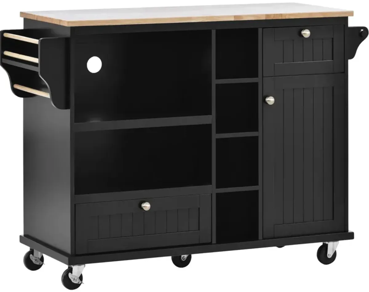 Solid wood kitchen island cart with storage and wheels